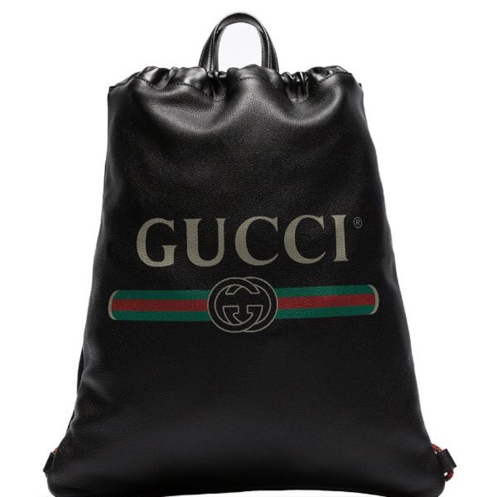 Authentic Gucci Drawstring Leather Backpack In Bl… - image 2